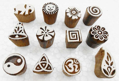 Craftsofindia® Wholesale Lot of 12 Exotic Small Wooden Block Stamps for Textile Printing/Henna Tattoo/Scrapbooking/Designing Saree Border