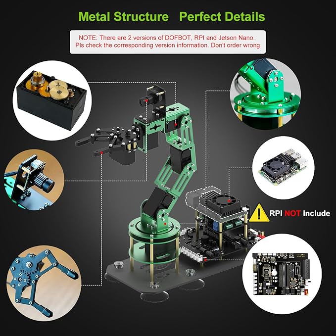 Yahboom Robotic Arm Kit with Raspberry Pi5 16GB RAM Python AI Electronic DIY Robot Building with Camera for Adults OpenCV (RPI-DOFBOT-Pi 5-16GB)