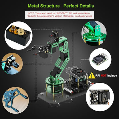 Yahboom Robot Arm Kit 6DOF for Raspberry Pi5 AI Programmable Electronic DIY Robot Hand Building with Camera for Adults ROS Open Source (RPI-DOFBOT Without Pi)