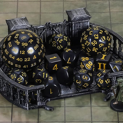CiaraQ DND Polyhedral Dice Set (15pcs) D4-D100 Game Dice with Dice Bag for Dungeons and Dragons Role Playing Table Games (Black & Yellow)