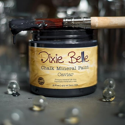 Dixie Belle Paint Company Chalk Finish Furniture Paint - Caviar (1 Gallon - 128oz) - Matte Black Chic Chalk Mineral DIY Furniture Paint