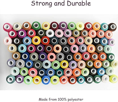 Sewing Threads Kits, All Purpose 100 Color Spools Polyester Thread Quilting Thread Assortment for Hand Machine Sewing Embroidery