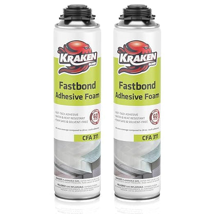 Kraken Bond Fastbond Spray Foam Adhesive (2x24oz.) - Heavy Duty Construction Adhesive for Insulation, Wall & Facade, Concrete, Stone, Subfloor, XPS & EPS Foam Board, Gun Not Included | 2 Pack