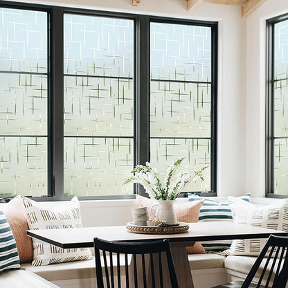 DOWELL Window Privacy Film Frosted Glass Window Film, Sun Blocking Non-Adhesive Glass Cling, Decorative Door Sticker, Self Static-Cling Tint Covering for Home Office, Cross Pattern 17.5" x 78.7"