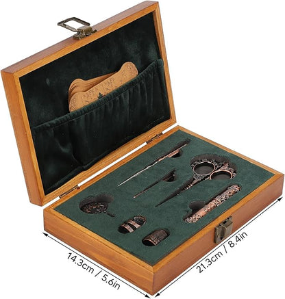 Pssopp Vintage Embroidery Scissors Set, Sewing Tool Kit with Sewing Needle Case Thimble Threader Complete Set for Embroidery and Needlework(Bronze)