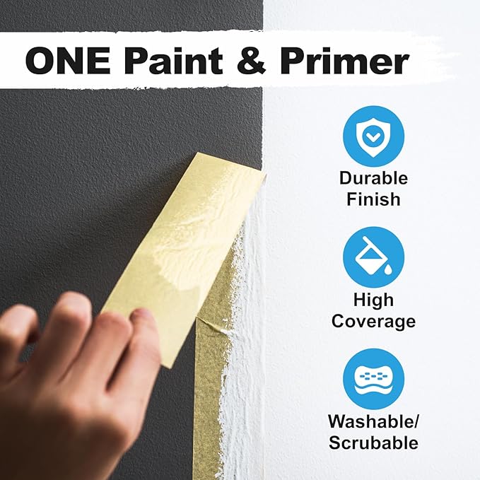 Kompozit ONE Ultra Cover Interior/Exterior White 100% Acrylic Paint & Primer for walls 1 Gallon, Flat. High Durability and Scratch-Resistant Paint. Made in USA. Low VOC.