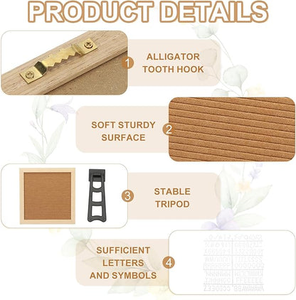 PATIKIL Felt Letter Board, 10x10Inches Brown Wooden Changeable Message Board with Storage Bag Stand for Kitchen Menu Classroom Farmhouse Decor Notes, White Letter