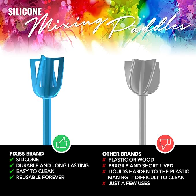 Pixiss Bidirectional Epoxy & Paint Mixer - 3 Reusable Silicone Paddles - Multipurpose Drill Attachment Stirrer