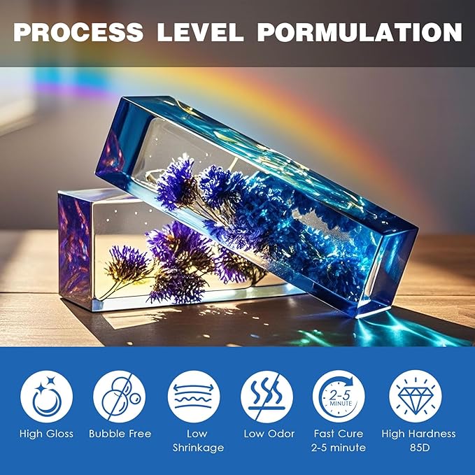 500g UV Resin kit, Crystal Clear Hard, Premixed UV Epoxica Resina Fast Curing Sunlight Activated with Casting Tools for Beginners Jewelry Making, DIY Art Crafts, Coating
