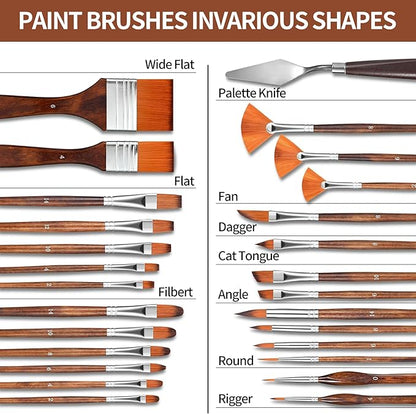 29 pcs Paint Brush Set,GETHPEN Acrylic Paint Brushes,Artist Series with Wide Flat,Round, Filbert, Flat, Fan,Angle,Dagger,Cat Tongue,Detail Brush,Rigger for Oil,Acrylic Canvas Paintings,Face Painting