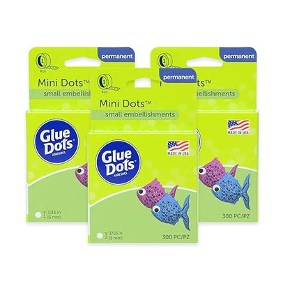 Glue Dots, Mini Dots, Double-Sided, 3/16", 900 Dots, DIY Craft Glue Tape, Sticky Adhesive Glue Points, Liquid Hot Glue Alternative, Clear, 3 Pack