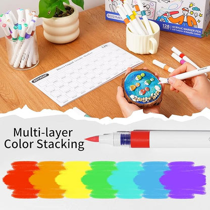 9 Color Acrylic Paint Markers, Water-Based Acrylic Markers for Artists Adults Coloring Drawing Cartoon Anime Comic - Brush Tip for Rock Painting, Wood, Canvas, Fabric (Gray Wolf Series)