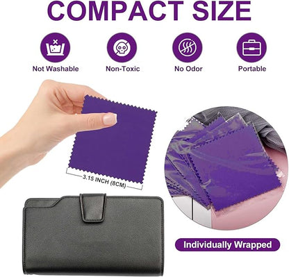 SEVENWELL 50pcs Jewelry Cleaning Cloth Dark Purple Polishing Cloth for Sterling Silver Gold Platinum Small Silver Polish 8x8cm