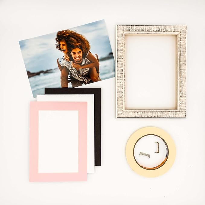 8x10 Mat Bevel Cut for 5.5x8.5 Photos - Acid Free Soft Pink Precut Matboard With Backing Board and Crystal Clear, Self Seal Photo Mat Bag - For Pictures, Photos, Framing - 4-ply Thickness