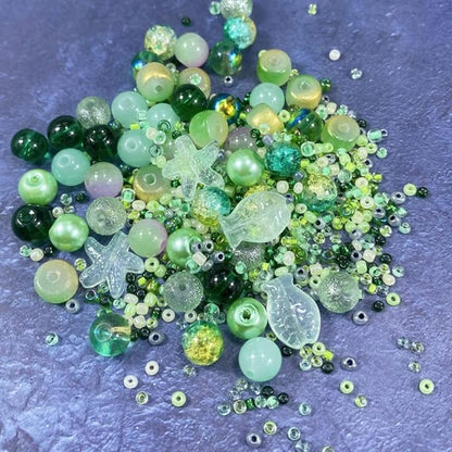 Assorted Glass Resin Beads Multi Size Colors Smooth Cracked Gravel Millet Spacer Beads for Bracelets Necklace Earring DIY Jewelry Making Craft(Xizi Green Series)