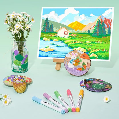 Arrtx 90 Colors Paint Markers Pens, Acrylic Paint Pens for Artists Adults Coloring Drawing Landscape Scenery Natural- Brush Tip for Rock Painting, Wood, Canvas, DIY Crafts Making Art Supplies-90B