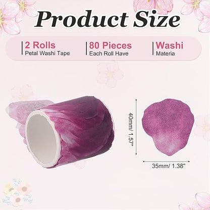 uxcell 2 Rolls Petal Washi Tape, 80 Pieces Floral Decorative Tape Colored Masking Tapes Crafting Supplies for DIY Crafts, Gift Wrapping, Scrapbook, Party Decorations, Large Purple