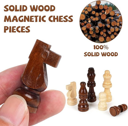 Magnetic Travel Chess Set 12-inch Wooden Magnetic Chess Board 2 Extra Queen Folding Chessboard for Storage Toys & Games for Adults Vintage Chess Game – Family Board Games Educational Toy Sets