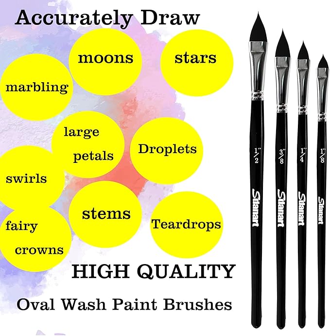 Cat Tongue Watercolor Brushes,4 PCS Oval Wash Paint Brushes for Acrylic Painting Floral Petal Watercolor Brush，Pointed Oval Paintbrush Professional Cat's Tongue Paint Brush Artist Paintbrushes