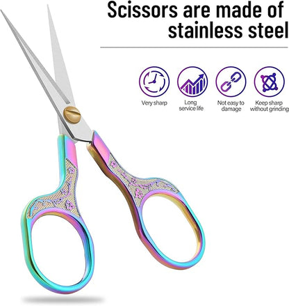 Sharp Embroidery Scissors-5 Inch Vintage Precision Scissors-Stainless Steel Blades with Vibrant Gradient Handle & Floral Design-Resistant for DIY/Art/Craft/Sewing