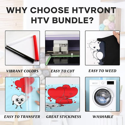 HTVRONT HTV Vinyl Rolls Black White and Red Heat Transfer Vinyl, 12" x 8 FT Black White and Red Iron on Vinyl for Shirt, Easy to Cut & Weed for Heat Vinyl Design