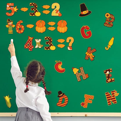 Faccito 176 Pcs Fall Bulletin Board Decorations Letters Numbers Alphabet Autumn Paper Cutouts Punctuation Symbols Combo Set Thanksgiving Classroom Decorations for School Chalkboard Party Teacher