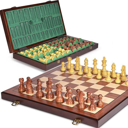AMEROUS 20'' x 20'' Wooden Chess Set with High Polymer Weighted Chess Pieces / 3.75'' King / 2 Extra Queens/Larger Size Folding Board, Chess Board Game for Adults