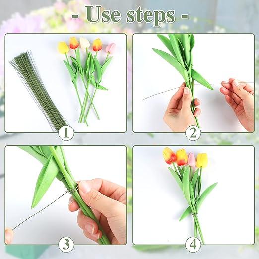 200 Pcs Floral Wire 26 Gauge Crafts Florist Green Floral Wire for Crafts Bouquet Stem Wreath Making Flower Arrangement Supplies (Green,14 Inch)