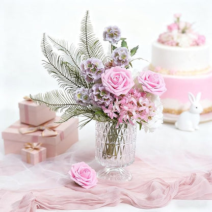 Artificial Flowers Foam Fake Roses 25pcs Pink Roses with Stems for Home Decor DIY Wedding Bouquets Party Bridal Shower Centerpieces Faux Flower Arrangements Tables Decorations