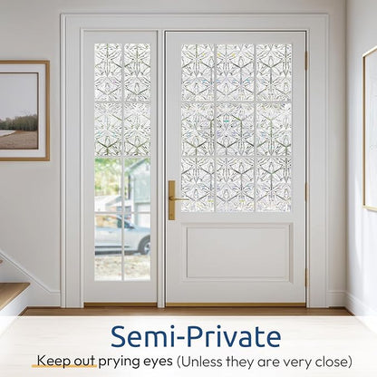 rabbitgoo Window Privacy Film Stained Glass Window Film, Decorative Stickers Removable UV Sun Blocking Clings Door Coverings, Diamond Pattern, 23.6 x 78.7 inches