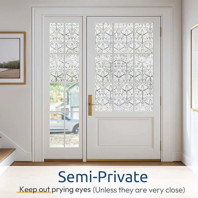 rabbitgoo Window Privacy Film Stained Glass Window Film, Decorative Stickers Removable UV Sun Blocking Clings Door Coverings, Diamond Pattern,17.5 x 78.7 Inches