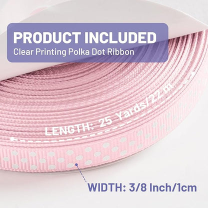 Polka Dot Grosgrain Ribbon 3/8 Inch, 25 Yards Spool Pink and White Dot Craft Ribbon for Christmas Gift Wrapping DIY Crafts Hair Bows Wedding Party Decor Sewing and Home Decoration