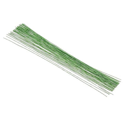 PATIKIL 26 Gauge 16" Floral Stem Wire, 100 Pcs Paper Wrapped Iron Artificial Flower Stem Accessories for DIY Bouquet Stem and Craft Decoration, Light Green