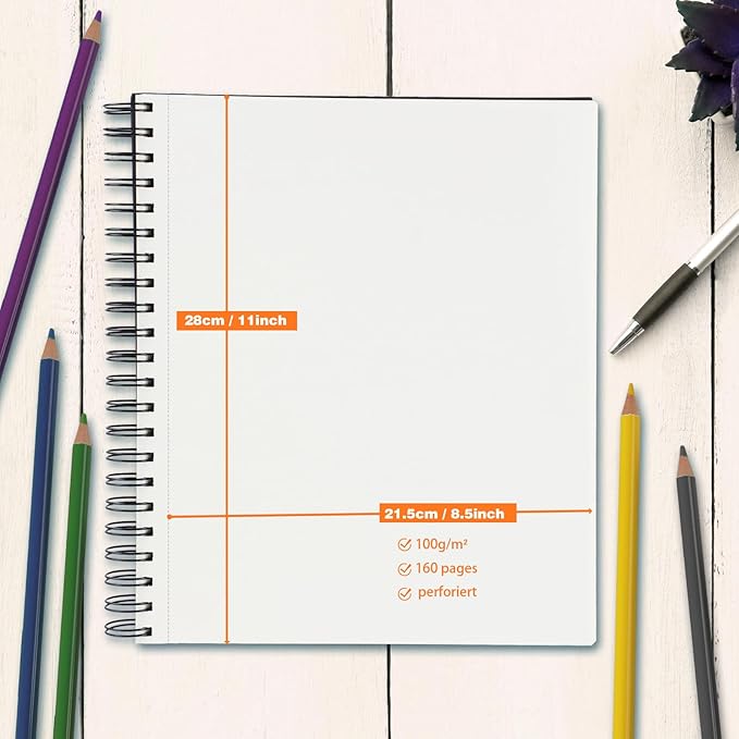 Sketch Book 9" x 11"，2 Pack 80-Sheets (68lb/100gsm)，Double-Sided Hardbound Sketchbook, Spiral Bound,Acid Free Painting Art Paper for Kids and Adults