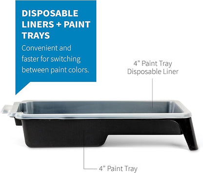 Precision Defined Paint Trays, Paint Roller Trays Liner, Plastic Paint Pan for Roller Brushes, Painting Tray for Painting with Deep Paint Pocket (Paint Tray & Liner (12-Pack), 4-inch)