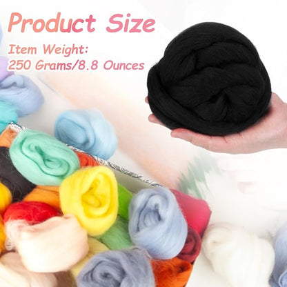 PATIKIL Wool Roving Yarn, 250G/8.8OZ Felting Wool Pure Roving Yarn, Black
