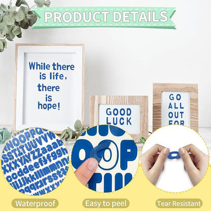 Alphabet Stickers, 1''Inch 12 Sheets Blue Letter Stickers Self-Adhesive Vinyl for Mailbox Numbers, Bulletin Boards & Home Decor