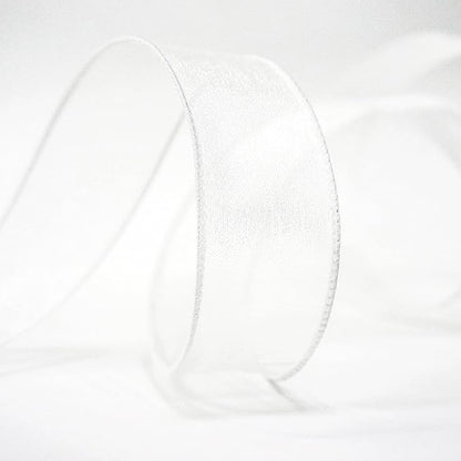 CT CRAFT LLC Sheer Organza Wired Ribbon 1.5" x 50Yards White for Wedding Chair Bow Flora Bouquet Gift Wrapping Christmas Tree Home Decor Wreath
