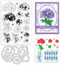 ORIGACH Geranium Layering Stencil Stamp and Die Set for Card Making, Flower Stencil Template Silicone Clear Stamps and Metal Die Sets for DIY Scrapbooking Photo Album Crafting