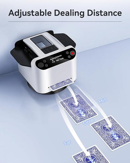 Automatic Card Shuffler and Dealer 2-in-1, 2 Deck 360° Rotating Dealing Machine for 12 Players, 4 Drawing Remotes, Rechargeable Playing Card Shuffler Machine for UNO, Poker, Phase 10