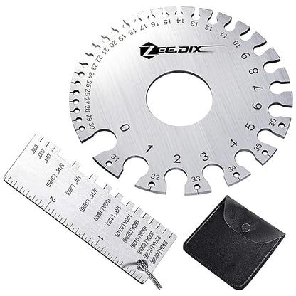 ZeeDix Wire Gauge Measuring Tool (2 Pcs) - Round Dual Sided Metal Sheet Gage & Metal Sheet Thickness Gauge, Stainless Sheet Wire Size Chart & Welding Measurement Tool