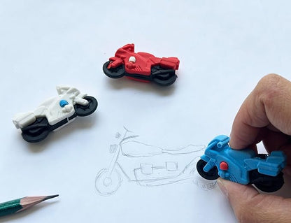 36 Pcs Pencil Eraser Set, 3D Cute Erasers for Kids, Children's Gifts, Party Favor, Classroom School Rewards (Motorcycle)