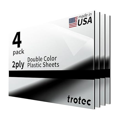 Trotec | Metallic Looking Acrylic Sheet | 12"x20"x1/16, 4 Pcs | Bright Chrome/Black | Metallic Finish - Scratch Resistant for Laser Engraving & Cutting,Printing,Glowforge,Name Plate | USA Made