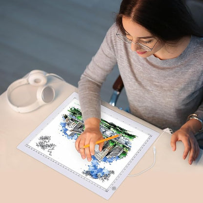 A4 Light Pad with Foldable Stand, UL Certified Adapter, 8000 Lux Super Bright Ultra Thin Pad for Cricut Weeding Vinyl, Artist Drawing Light Box/Board/Table for Tracing, Sketching - White