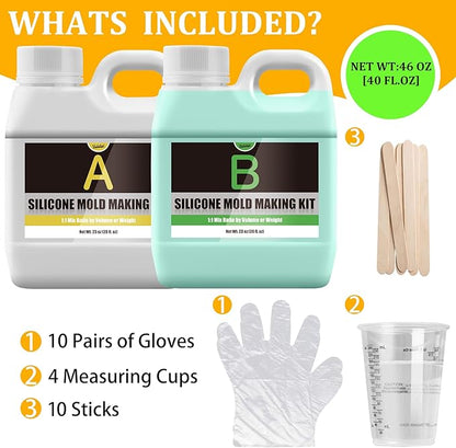 Silicone Molds Making Kit 46oz, Super Elastic 15A Silicone Rubber for DIY Mold Making, Silicone 1:1 Mixing Fast Curing Silicone Mold Kit for Casting Resin Molds, Candle Molds, Soap Mold, Craft (Green)