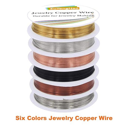 EuTengHao 6 Colors Jewelry Copper Wire Jewelry Beading Wire for Bracelet Necklaces Craft Jewelry Making Supplies (66 Yards,24 Gauge)