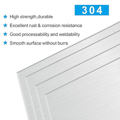 4PCS 8”x12”x1/32” 304 Stainless Steel Sheets Plate, 304 Metal Stainless Steel Sheet Strip Plate (Brushed Finish) for Industry Machinery, DIY Engineer, Decoration