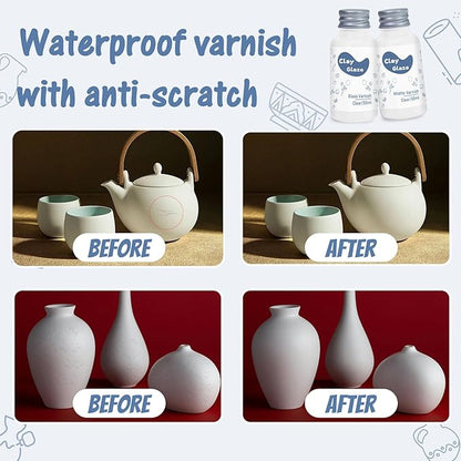 Air Dry Clay Glaze, Clay Varnish for Air Drying Clay, Clear Acrylic Varnish for Craft Pottery Waterproof & Gloss Finish