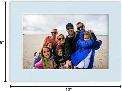 8x10 Mat Bevel Cut for 5x8 Photos - Acid Free Baby Blue Precut Matboard With Backing Board and Crystal Clear, Self Seal Photo Mat Bag - For Pictures, Photos, Framing - 4-ply Thickness