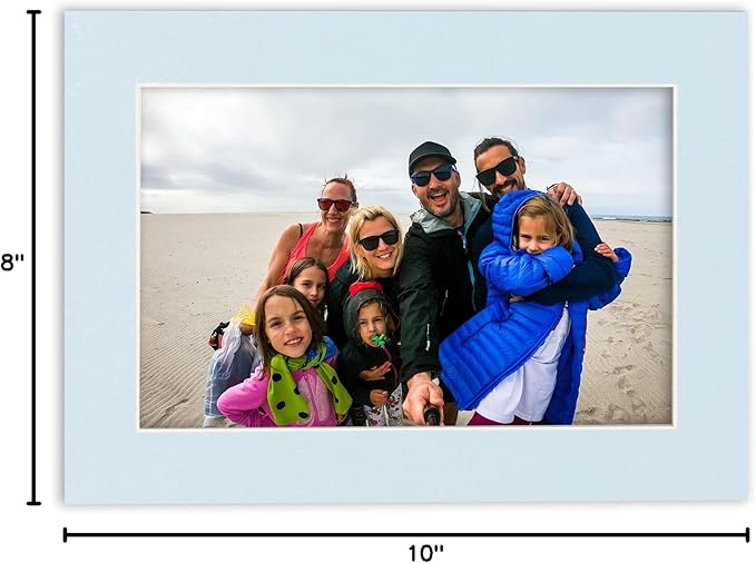 Pack of 25 Acid Free 8x10 Mats Bevel Cut for 5x8 Photos - Baby Blue Precut Matboards With Backing Boards and Clear Photo Mat Bags For Pictures, Photos, Framing - 4-ply Thickness